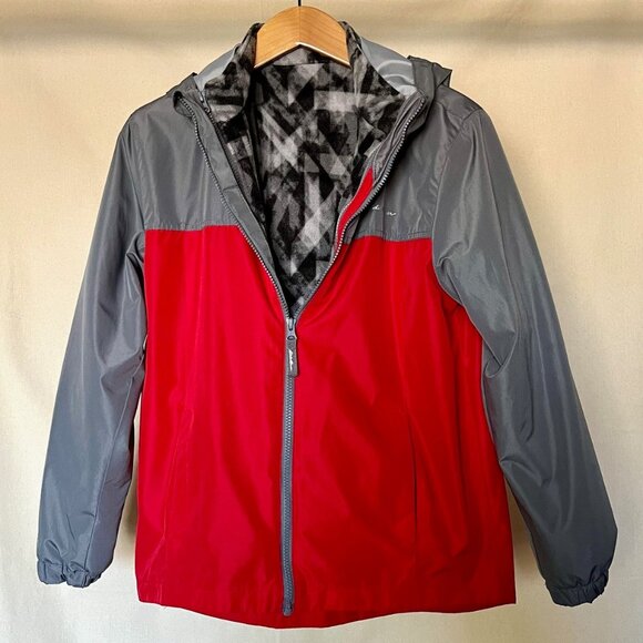 Eddie Bauer Youth Lone Peak 3 in 1 Jacket with Fleece Liner Red and Grey L 14/16 - Picture 1 of 15